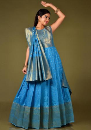 Picture of Ravishing Silk Steel Blue Readymade Gown