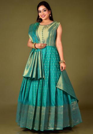 Picture of Good Looking Silk Light Sea Green Readymade Gown