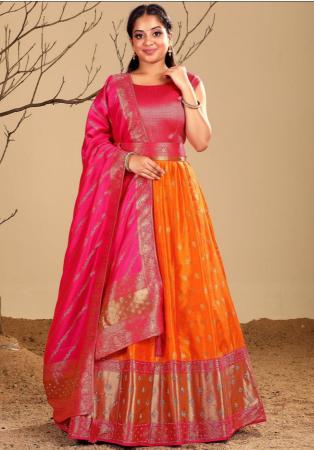 Picture of Beauteous Silk Dark Orange Readymade Gown