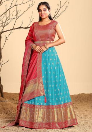 Picture of Alluring Silk Medium Turquoise Readymade Gown