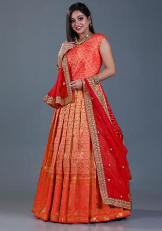 Picture of Gorgeous Silk Fire Brick Readymade Gown