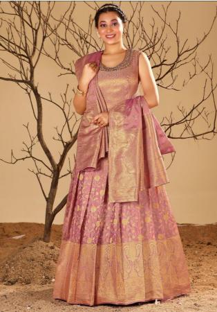 Picture of Charming Silk Rosy Brown Readymade Gown
