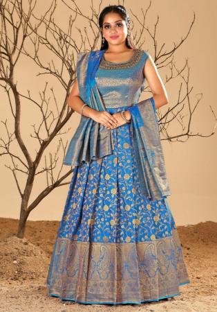 Picture of Shapely Silk Royal Blue Readymade Gown