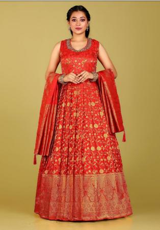 Picture of Fine Silk Crimson Readymade Gown