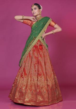 Picture of Elegant Silk Indian Red Lehenga Choli