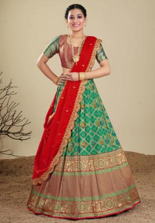 Picture of Well Formed Silk Forest Green Lehenga Choli