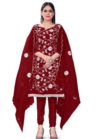 Picture of Enticing Organza Maroon Straight Cut Salwar Kameez