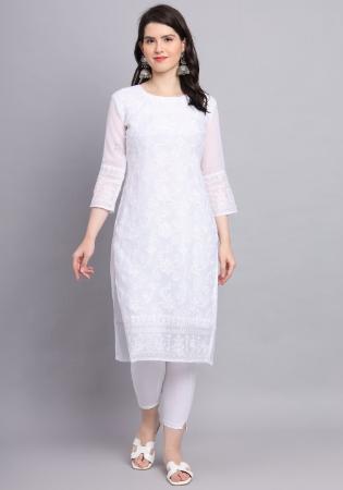 Picture of Excellent Georgette White Kurtis & Tunic