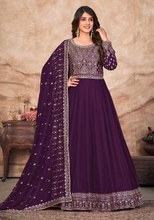 Picture of Wonderful Silk Purple Anarkali Salwar Kameez