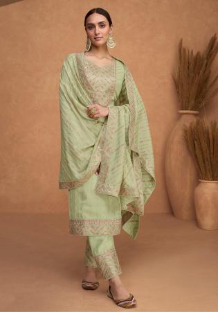 Picture of Exquisite Silk Dark Khaki Straight Cut Salwar Kameez
