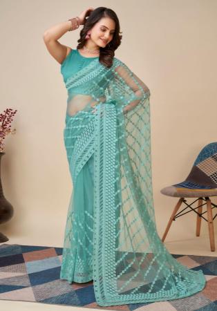 Picture of Lovely Net Cadet Blue Saree