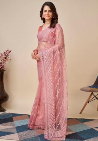 Picture of Appealing Net Pale Violet Red Saree