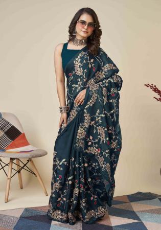 Picture of Well Formed Silk Midnight Blue Saree