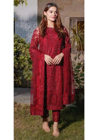 Picture of Shapely Georgette Red Straight Cut Salwar Kameez