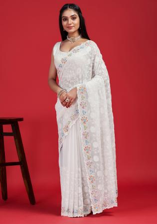 Picture of Charming Georgette Off White Saree