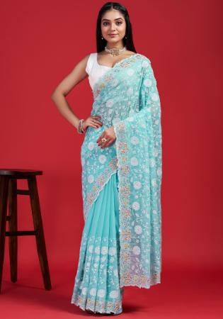 Picture of Well Formed Georgette Steel Blue Saree