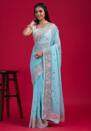 Picture of Good Looking Georgette Light Steel Blue Saree