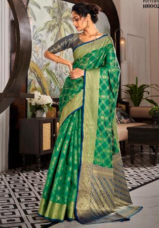 Picture of Well Formed Silk Forest Green Saree
