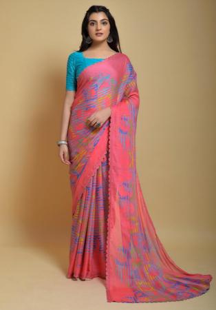 Picture of Bewitching Georgette & Silk Light Coral Saree