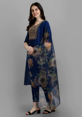 Picture of Splendid Silk Midnight Blue Readymade Salwar Kameez