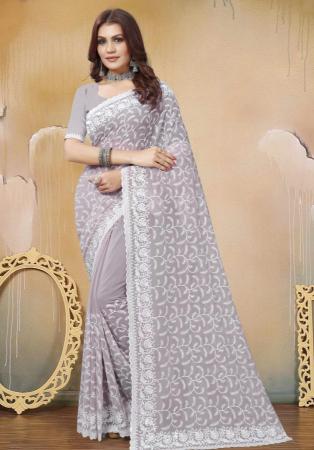 Picture of Well Formed Georgette Dark Grey Saree
