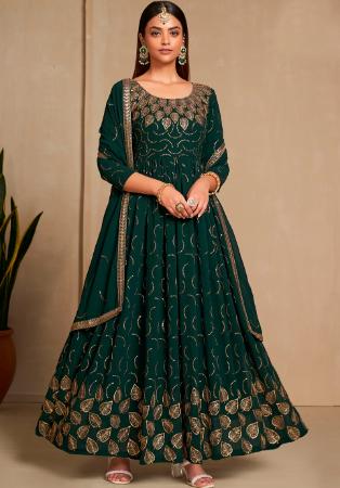 Picture of Marvelous Georgette Dark Green Party Wear Gown