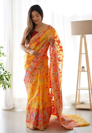 Picture of Bewitching Silk Golden Rod Saree
