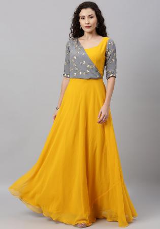 Picture of Cotton & Georgette & Net Dark Golden Rod Readymade Gown