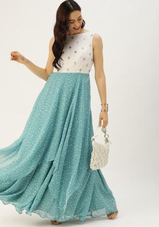 Picture of Cotton & Georgette & Net Dark Sea Green Readymade Gown