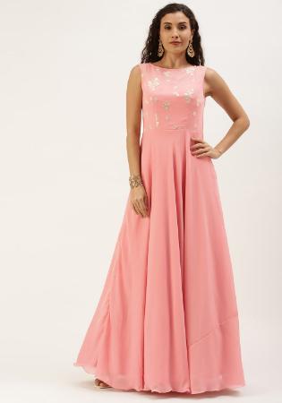 Picture of Cotton & Georgette & Net Dark Salmon Readymade Gown