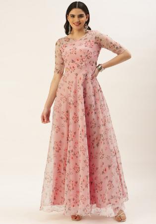 Picture of Statuesque Georgette & Organza Pink Readymade Gown