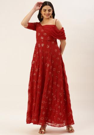 Picture of Good Looking Georgette & Organza Maroon Readymade Gown