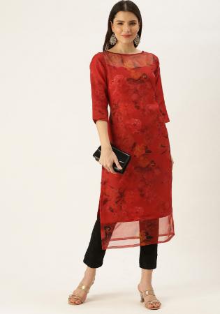 Picture of Cotton & Organza Fire Brick Kurtis And Tunic