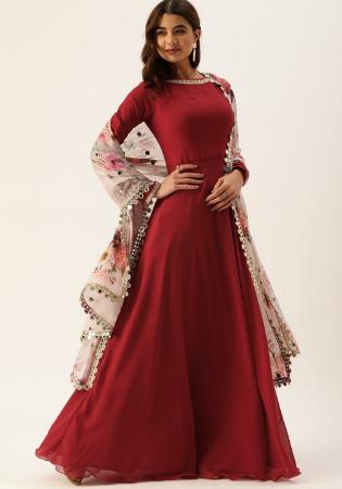 Picture of Exquisite Cotton & Organza Maroon Kurtis And Tunic