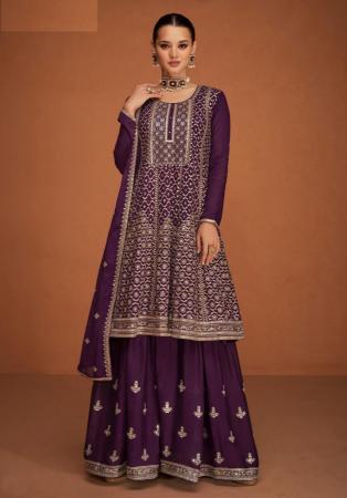 Picture of Stunning Georgette Purple Straight Cut Salwar Kameez
