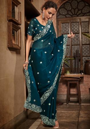 Picture of Comely Chiffon Navy Blue Saree