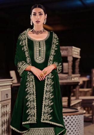 Picture of Satin Forest Green Straight Cut Salwar Kameez