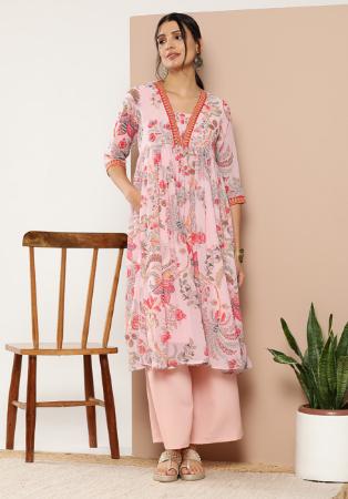 Picture of Rayon & Crepe & Georgette Pale Violet Red Kurtis And Tunic