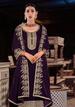 Picture of Splendid Linen Purple Straight Cut Salwar Kameez