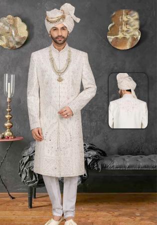 Picture of Excellent Silk Ghost White Sherwani