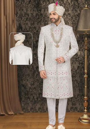 Picture of Fascinating Georgette Off White Sherwani