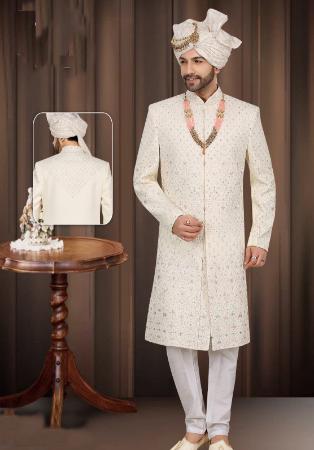 Picture of Sightly Georgette Off White Sherwani