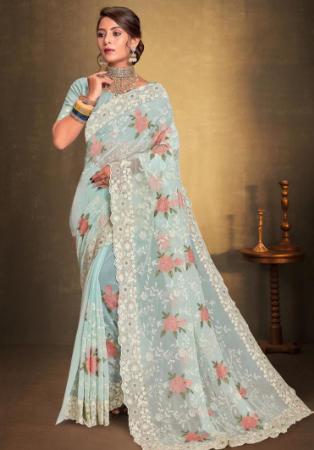 Picture of Gorgeous Georgette Powder Blue Saree