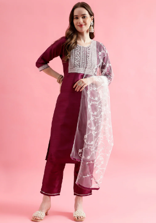 Picture of Shapely Silk Saddle Brown Readymade Salwar Kameez