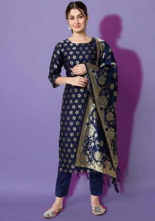 Picture of Cotton & Silk Navy Blue Readymade Salwar Kameez