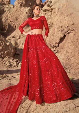 Picture of Comely Georgette & Net Fire Brick Lehenga Choli