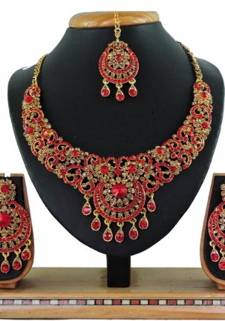 Picture of Graceful Fire Brick Necklace Set