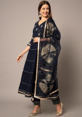 Picture of Appealing Rayon Navy Blue Readymade Salwar Kameez