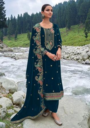Picture of Lovely Chiffon Navy Blue Straight Cut Salwar Kameez