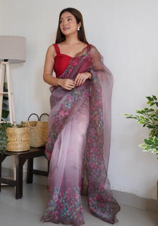 Picture of Amazing Organza Brown Saree